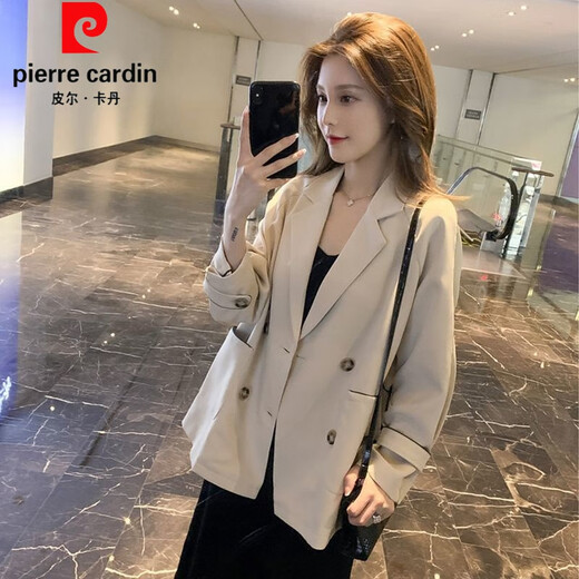 Pierre Cardin blazer women's loose 2025 spring and autumn new Korean style design contrasting topstitch casual suit top apricot XL