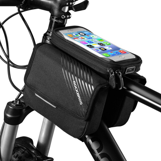 ROCKBROS bicycle bag mobile phone touch screen front bag upper tube bag mountain bike saddle bag riding equipment accessories black