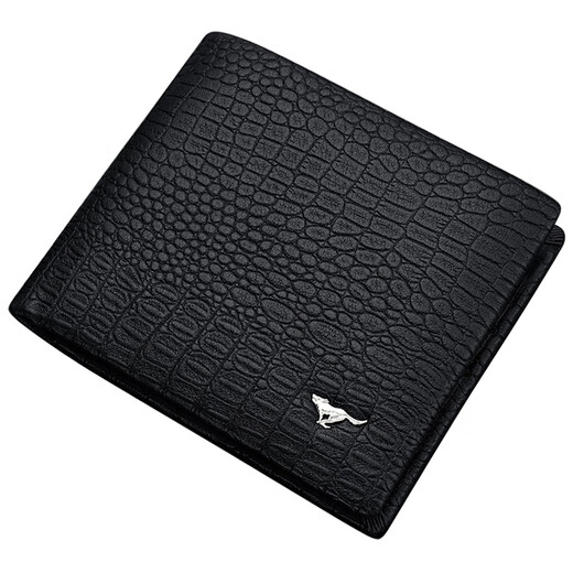 Sieben Wolf Herren Brieftasche Horizontal echtes Leder Kurzes echtes Cowhide Brieftasche einfaches Krokodilmuster reiner Schaffell Kantekante Weiche Brieftasche Schwarz Horizontal
