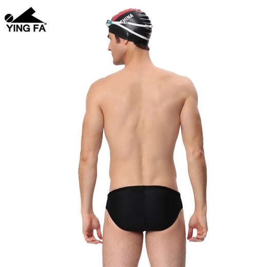 YINGFA men's professional swimming trunks solid color striped elastic quick-drying swimming racing competition training equipment Y9202A-1 black 2XL recommended waist circumference 86-90CM