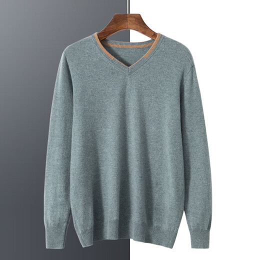 Ordos cashmere sweater men's V-neck sweater pullover sweater pure cashmere base shirt fashionable autumn and winter Navy blue XL