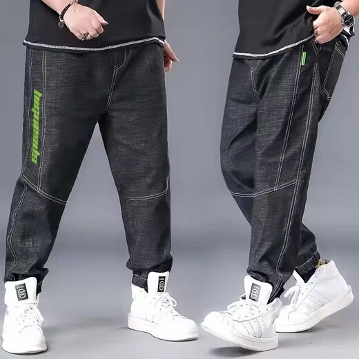 Pantalones Harren de primavera masculina de Vanjano con botas Martin Boots Spring and Summer Fat Man Jeans Men a gran tamaño Hip-hop tendencia 867 Jeans Black One Size M recomendado 80-100 Jin [Jin iguala 0.5 kg]