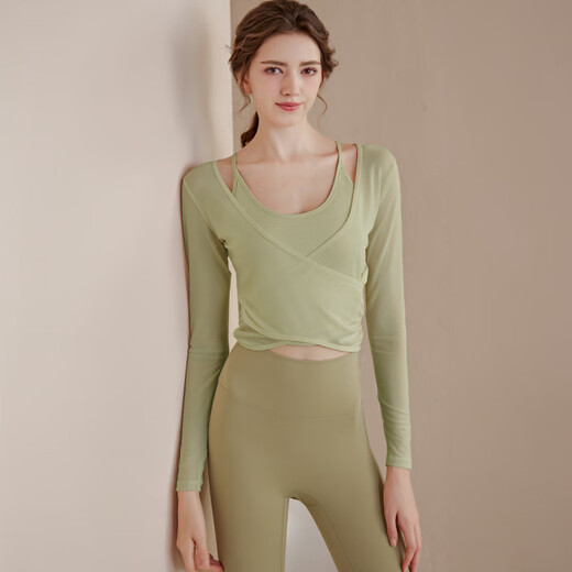LULU CENTURY yoga clothes for women, sports tight long-sleeved running quick-drying breathable blouses for women, training Pilates fitness clothes tops for women, green blouse M