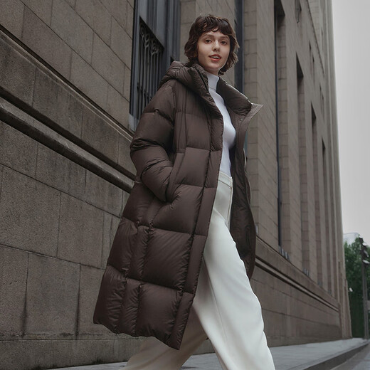 Tambor down jacket women's long fashion casual versatile warm thickened hooded bread jacket 530836Z Elephant Coffee 165