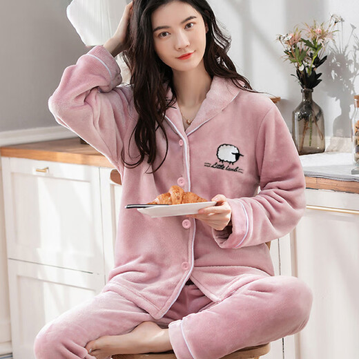Antarctic women's pajamas women's winter thickened velvet warm anti-static long-sleeved cardigan can be worn outside flannel home clothes L