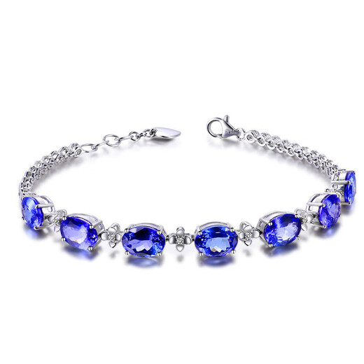 An Feng blue tanzanite earrings, European and American blue crystal necklace, diamond colored treasure bracelet, four-claw sapphire ring set, pair of earrings