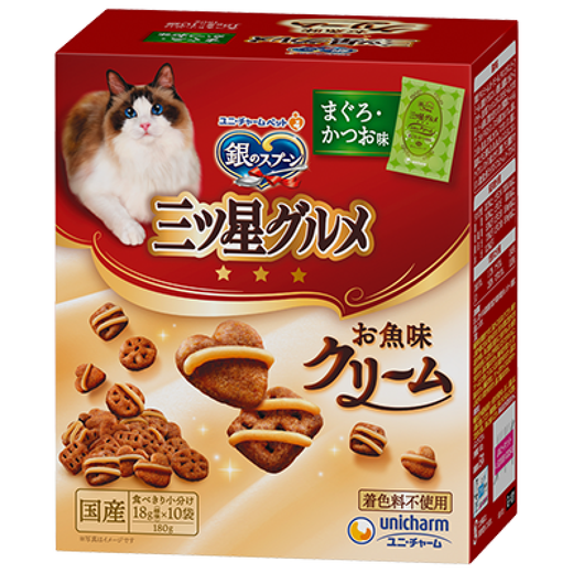 Du Lailin Japan's original imported silver spoon Samsung gourmet cream cat biscuits crispy silver spoon cat food hair removal snacks cream biscuits tuna + bonito 180g 1 box