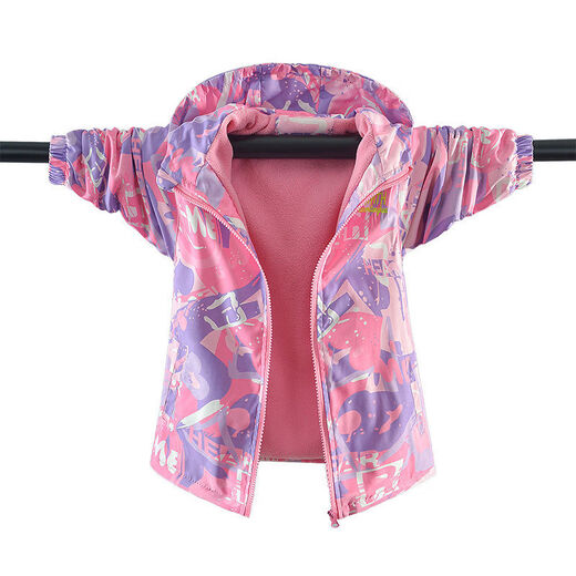 Junshi Children's Coat Integrated Velvet Autumn and Winter New Children's Coreano Top Windbreaker Pink 9928 Velvet integrado 110