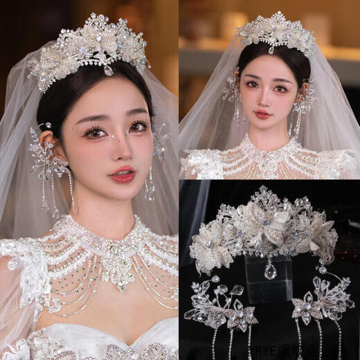 YRYE Swarovski Zirconium Bridal Crown Female 18-year-old Wedding Headwear Korean Princess Birthday Hair Accessories Internet Celebrity Accessories Crown One (Ear Clip