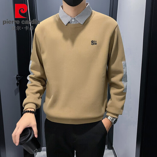 
Pierre cardin fake two-piece sweatshirt men's spring and autumn style puffing socket men's 2025 new high-end long-sleeved Maillard top 1391 black style regular XL recommended 145Jin [Jin equals 0.5 kg]