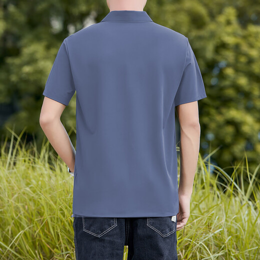 
ROMON T-shirt men's short-sleeved POLO collar traceless ice silk sunscreen top stretch casual outdoor base shirt 19 gray-blue XL