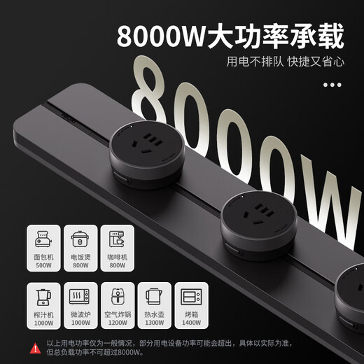 德力西（DELIXI）轨道插座 升级新款无界 壁挂式导轨插座60厘米轨道+3个五孔玄铁灰