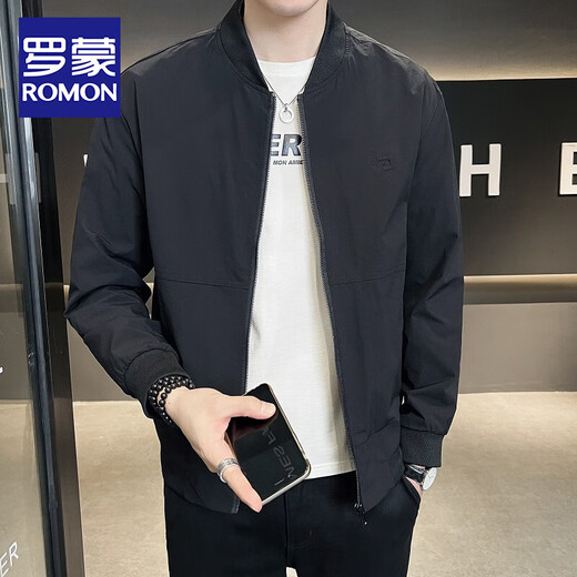 罗蒙（ROMON）棒球领外套男夹克上衣春秋季新款高端潮牌休闲男士立领飞行员夹克 米白色 L (高165-175\重115-135)