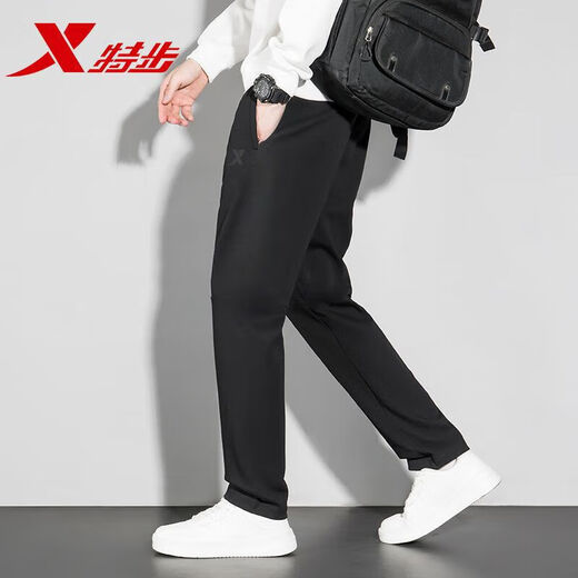特步（XTEP）直筒运动裤男裤秋冬季男士宽松针织卫裤跑步长裤垂感休闲裤子黑色 针织长裤-黑【春秋款】 XL