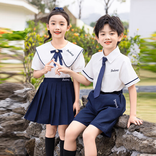 
Xinshi Group Suit Primary School Student Summer Clothing British Style Children's Performance School Uniforms Shirt Dresses Kindergarten Clothing Graduation Season Cotton Class 6621 [Boys Set] 130