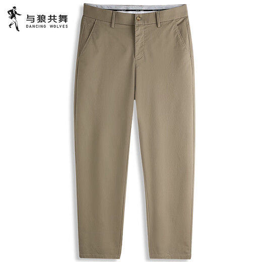 Dancing with the wolf [DP free ironing] stretch cotton casual pants for men 2025 summer new business solid color breathable straight trousers 4033 khaki 701-summer style 32