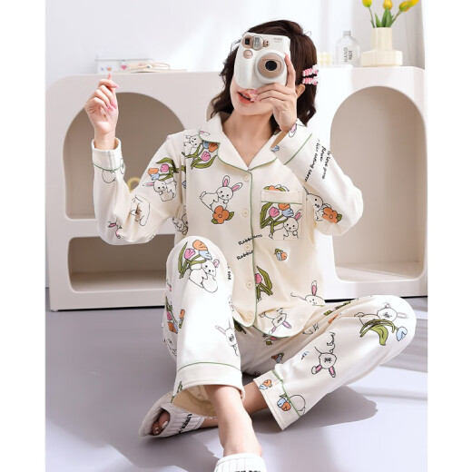 爱茵慕西月子服春秋季纯棉孕妇睡衣秋天产妇产后哺乳睡衣喂奶套装家居服 ASF6636#杏色 XL码 (推荐体重120-140斤左右)