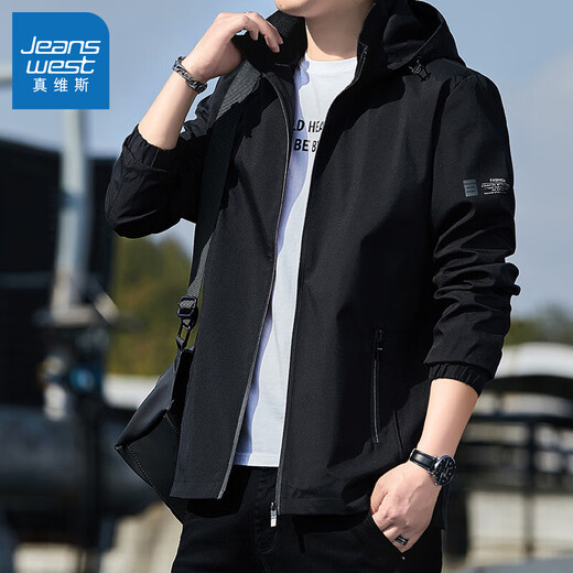 Jeanswest Spring and Autumn Assault Jacket Men's New Men's Loose Hooded Removable Jacket Men's Windproof Work Jacket 2299 Black XL Size (121-135Jin Jin is equal to 0.5kg)