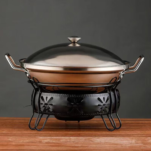 Jiudu Alcohol Stove Small Hot Pot Household Commercial Dry Pot Solid Liquid Alcohol Stove Pot Dormitory Small Hot Pot Set Golden Ssangyong Stove + 11-inch Pot with Cover