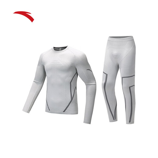 ANTA Ski Quick-Drying Sports Suit Men's and Women's Spring Outdoor Mountaineering Tight Thermal Underwear Training Bottoming Shirt Men's Ice Blue Gray/Basic Black-1 L