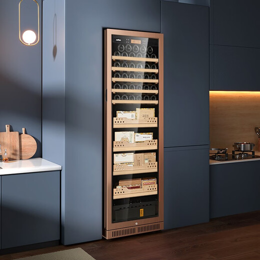 JUSTOWN stainless steel rose gold red wine and cigar integrated cabinet wine cabinet cigar cabinet refrigerated cabinet cigar and wine cabinet humidity adjustable true air cooling 1.63 meters + rose gold + humidity control + 4 trays + fully equipped