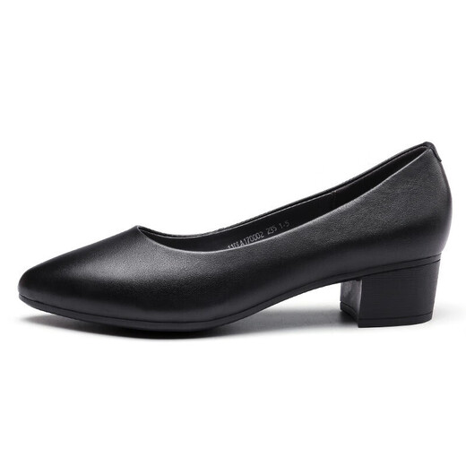 Strong Women's Shoes 4CM Medium Heel Work Shoes Pointed Toe Commuting Leather Shoes Pumps High Heels JDLA170002 Black 37