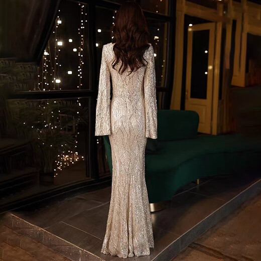 Vestido de banquete de Noliti para mujeres 2025 NUEVA TEMPERAMENTO Reunión anual de manga anual anfitrión de peces largos nicho de lujo de lujo de alta gama larga s