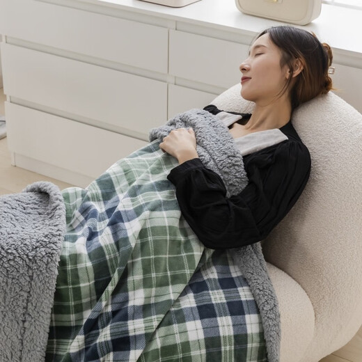 Antarctic shawl blanket, double-sided velvet, thickened lamb velvet, leg blanket, office nap blanket, sofa small quilt, air-conditioning quilt blanket, green grid multi-functional blanket, shawl/cover/spread/build 70*100cm
