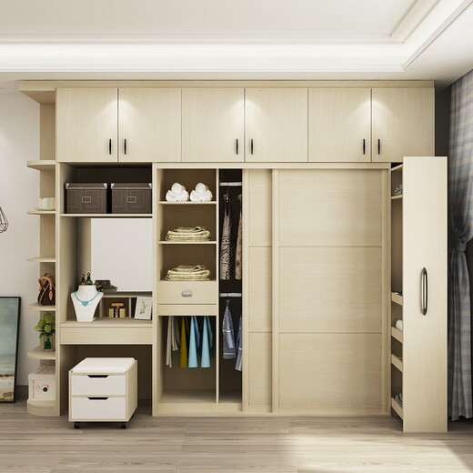 Baidusheng Customized Wardrobe Modern Simple Style White Wood Grain Sliding Door Integrated Wardrobe Customized Bedroom Furniture Two-Door Wardrobe Prepayment Non-Commodity Price