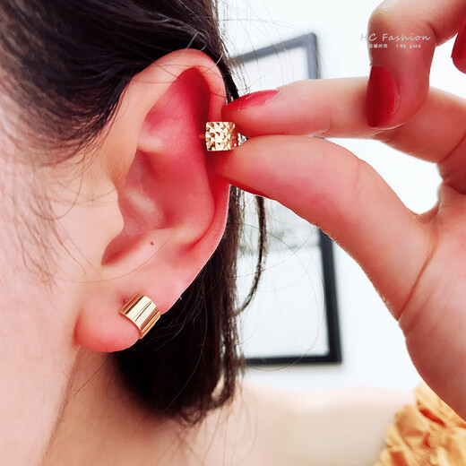 CEENIU Fat Donglai's same style 18k gold earrings, Korean popular 10K14K gold earrings and earrings, ultra-wide glossy cut, single