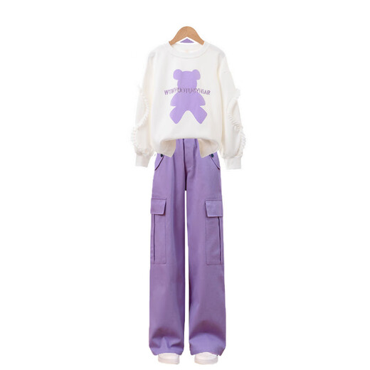 Yoyo Ein neues Mädchenanzug modischer und modischer Frühlings- und Herbst -Kinder -Sportkleidung Mädchen Sweatshirt Big Children Frühling 4882 Weiß + 15063 Lila 160 cm