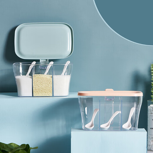 Peizhou seasoning box all-in-one multi-grid set household combined salt and MSG kitchen seasoning storage box seasoning bottle jar blue