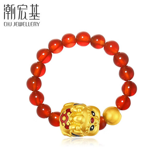 Chao Acer gold swallowing beast gold Pixiu red agate ring for women pure gold transfer beads beaded gift for women elastic cord adjustable about 12-15 rings
