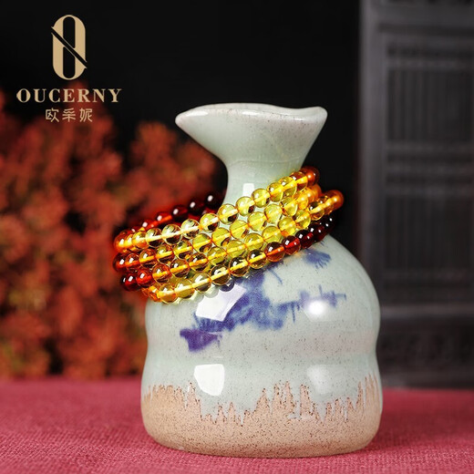 OUCERNY Natural Amber Bracelet Blood Amber Gold Gradient Rainbow Chain Single Circle Women's Small Bracelet Comes with Certificate Ready Shipment Arrangement on the Best