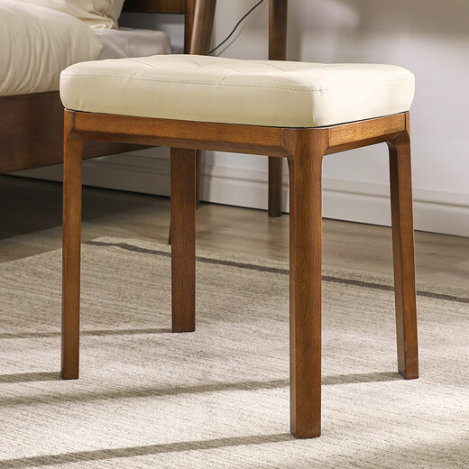Jiayi Solid Wood Soft Cover Makeup Stool Dressing Stool Dressing Table Stool Makeup Chair Stool Square Stool Bench Bedroom Widened Walnut Color