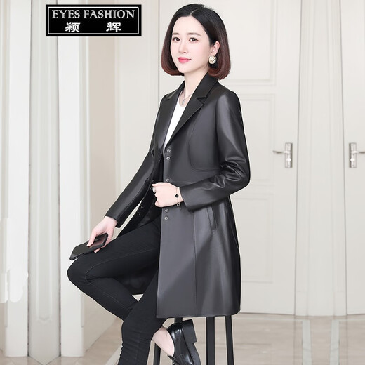 Yinghui genuine leather coat for women Haining sheepskin mid-length coat for women slim long windbreaker spring and autumn new style long coat black 3XL version small 118-128 Jin Jin equals 0.5 kg optional