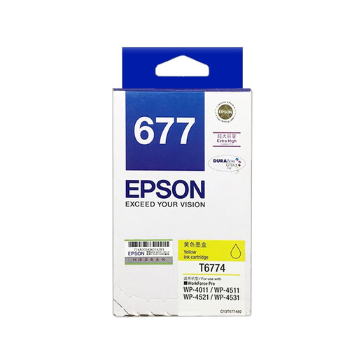 爱普生（EPSON）原装Epson爱普生T677大容量黑色墨盒WP-4511 4521 4011打印机墨水 爱普生T6774黄色墨盒 约3400页