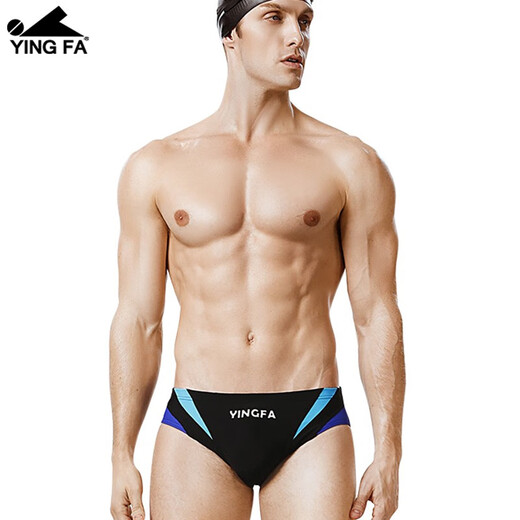 Yingfa (YINGFA) Men's Triangle Color-blocking Professional Swimming Trunks Racing Quick Dry Adult Children's Swimming Competition Training Swimming Trunks Black and Blue XL (waist circumference 80-85 cm/31-33 sizes)