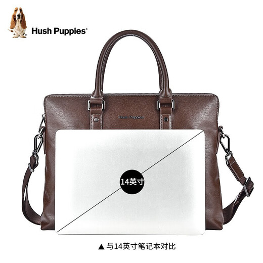 
Hush Puppies briefcase one-shoulder slanted handbag genuine leather clutch for men business bag computer bag gift brown