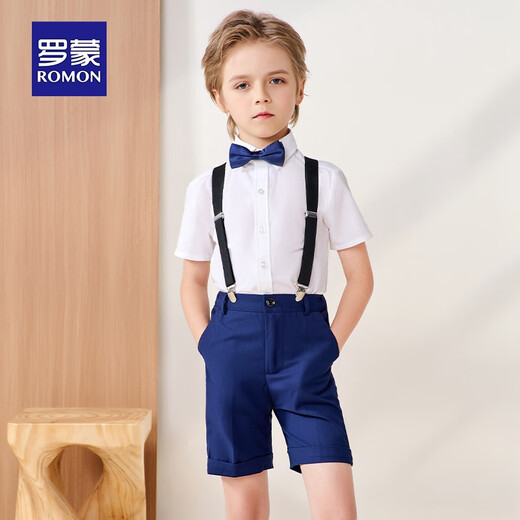 罗蒙儿童背带礼服套装男童礼服钢琴演出服中大童英伦风 藏青套装 160