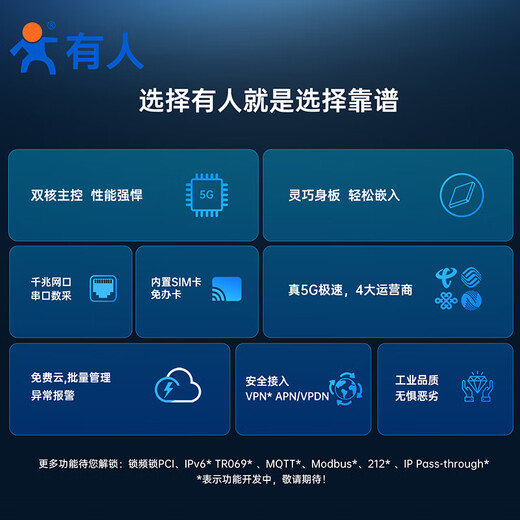 有人5G插卡无线路由器轻量5g RedCap全网通CPE数传终端485/232串口5G DTU千兆多网口USR-G815R 传统5G，送1月体验流量10G