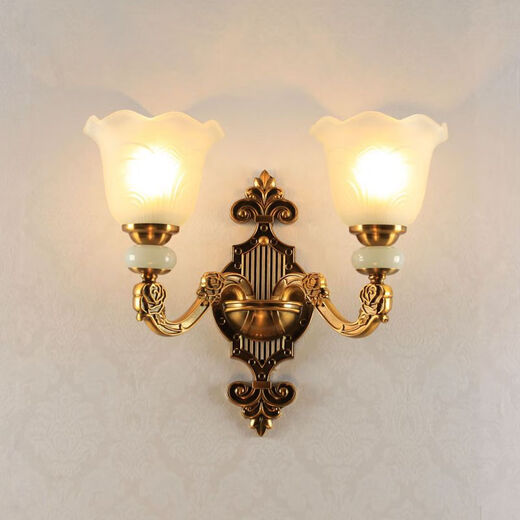 Background wall lamp simple European Nordic American style bedroom living room background wall hall wall lamp restaurant KTV 1019/2A round edge frosted lampshade