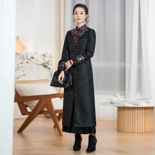 Chinese classic quilted cheongsam jacket 2021 autumn and winter Chinese retro placket heavy-duty thickened Tang suit windbreaker for women black - pre-sale 30 days XL