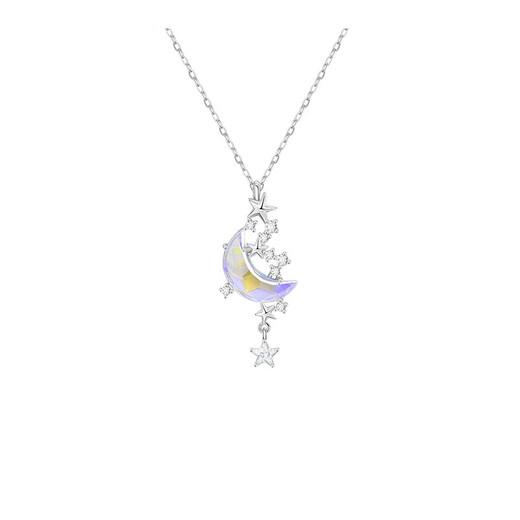 MZMZ Moon Splashing Galaxy PT950 Platinum Necklace for Women Platinum Crystal Glazed Stone Birthday Anniversary Gift for Girlfriend Moon Splashing Galaxy Necklace Brand Gift Box