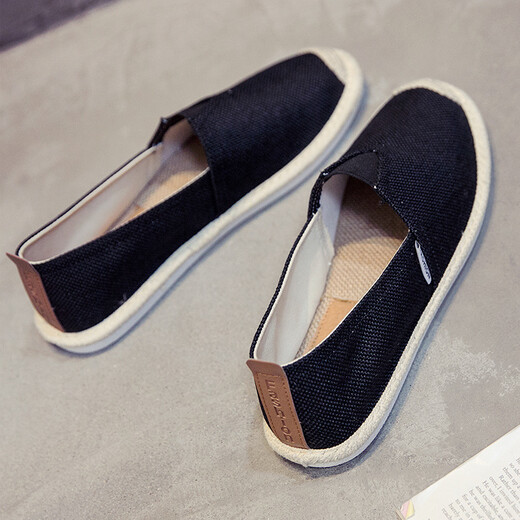 Cotton and linen straw sandals, summer linen straw fisherman's shoes, old Beijing cloth shoes, canvas shoes, men's low-top slip-on slip-ons, men's shoes, casual beans, gray 42