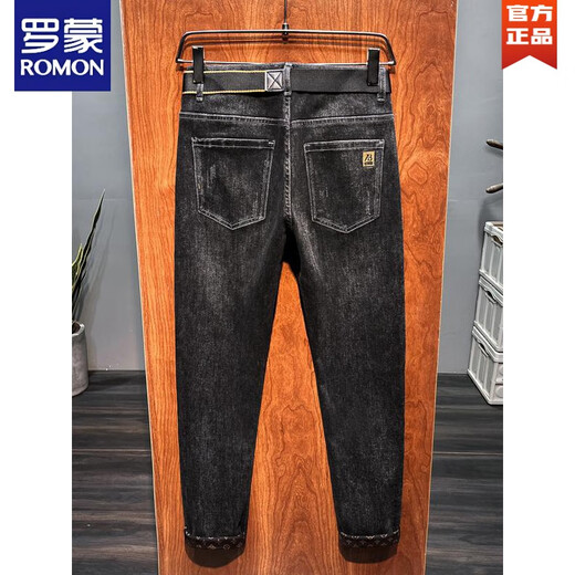 Romon Black Plus Velvet verdickte Jeans für Männer Herbst und Winter 2025 Neue Herrenhosen Winter Neues Produkt 691 Black 28