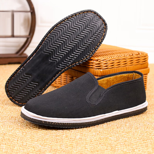 FOOTOPPO old Beijing cloth shoes men's velvet anti-slip rubber sole Beijing old cotton shoes men's traditional thousand-layer soft-soled slip-on shoes