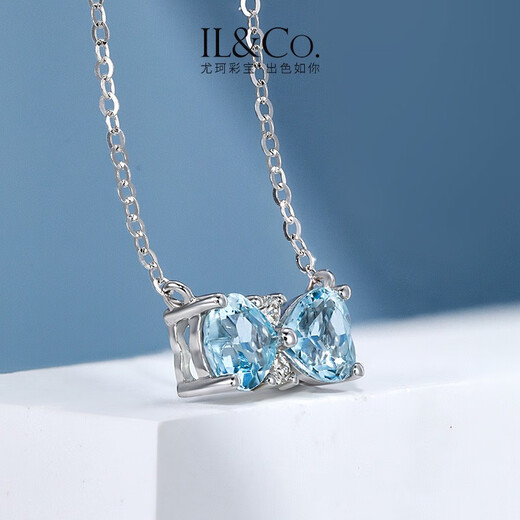 IL&CO Youke Love Girl 18K Gold Natural Aquamarine Necklace Female Butterfly Diamond Gift for Girlfriend Birthday Gift White 18K Gold Aquamarine Necklace