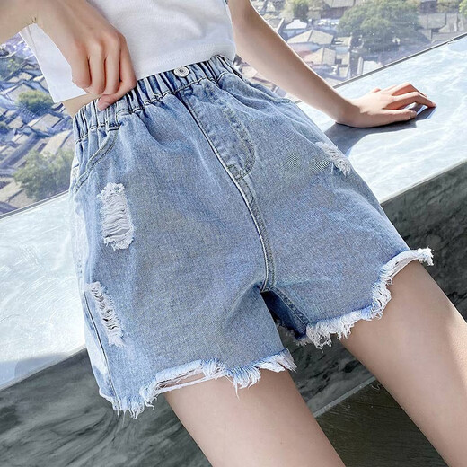 小猪彼特（PIG&PETER）女童短裤夏季薄款女孩夏装2025新款儿童裤子夏款女大童破洞牛仔裤 1428蓝色+1429白色 140 cm
