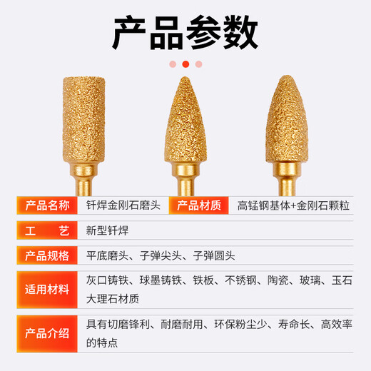 BIGWHITESHARK Great White Shark Diamond Grinding Head Ductile Iron Grinding Pillar Stone Grinding Head Hand Electric Drill Brazed Internal Grinding Head Alloy Bullet Tip 8*6